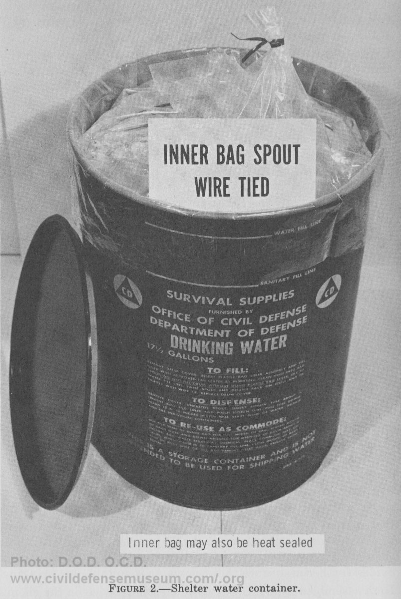 Civil Defense Museum-Community Fallout Shelter Supplies - Water Drums